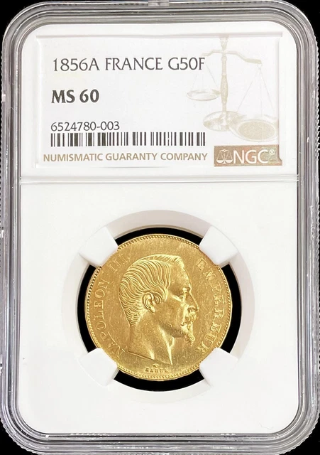 1856 A Gold France 50 Francs Napoleon Iii Coin Paris Mint Ngc Mint State 60