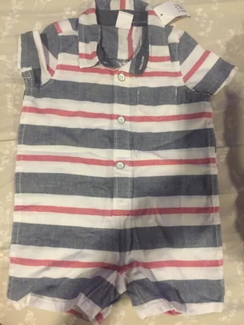 3 6 M BABY GAP Red White Blue Striped One Piece Romper Boy Shortalls New  NWT