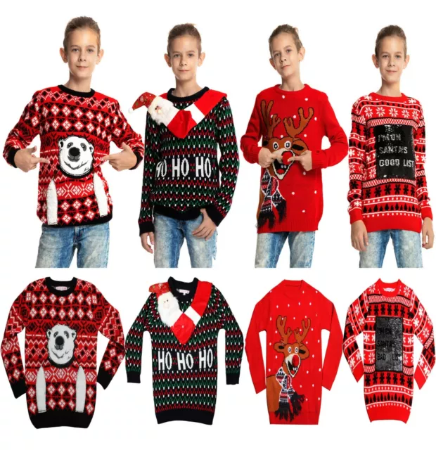 Kids Xmas JUMPER Children Boys Girls Christmas Jumper Sweater Retro Cardigans UK