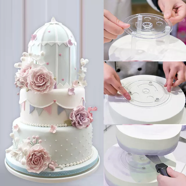 4 Tier Cake Separator Plates 12Pcs Cake Sticks Support Cake Dowel Rods Clear -SA