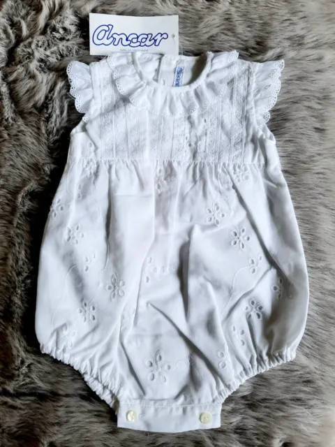 Ancar of Spain beautiful short  white cotton Romper aged 3 months
