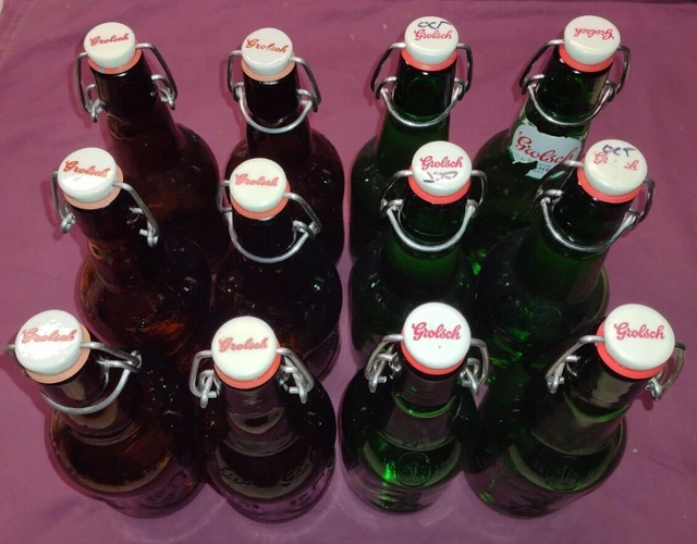 Home Brewing?  1 Dozen (12) Empty Grolsch Beer Bottles Swing Top 6-Brown/6-Green