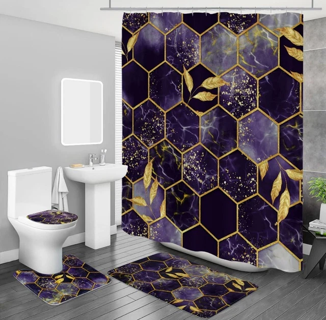 MitoVilla - Black Gold Marble Bathroom Sets,  Shower Curtain Sets