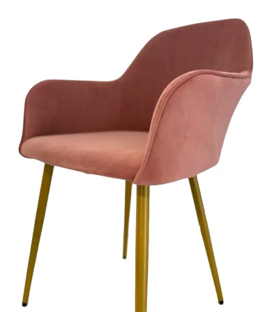 Silla de comedor moderna de terciopelo rosa, con patas de metal dorado, sillón, silla de acento