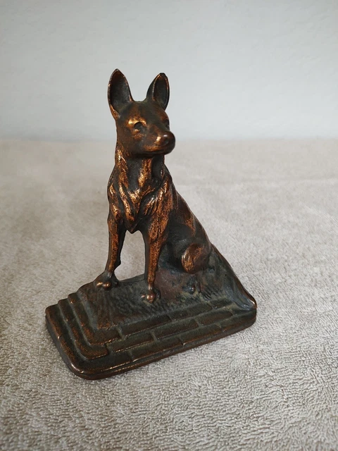 Vintage Cast Iron Belgian Malinois German Shepherd Bookend Dog Bronze Finish
