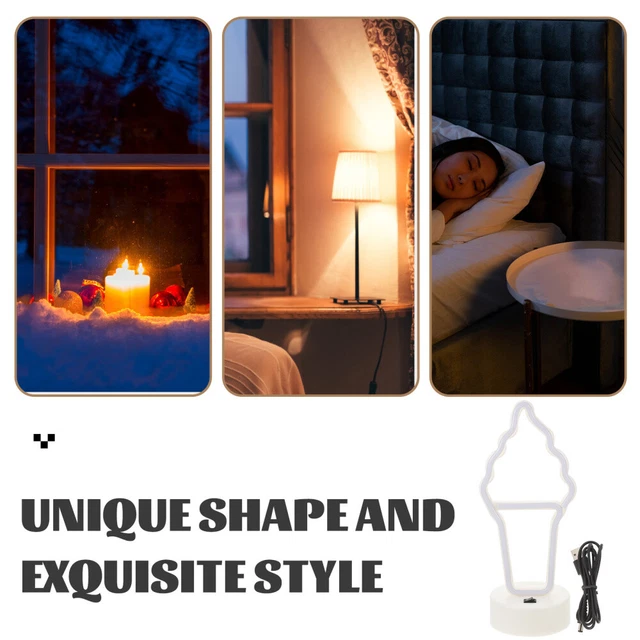 VERTICAL NIGHT LIGHT Ice Cream Cone Neon Sign Wall Heart Lamp £14.29