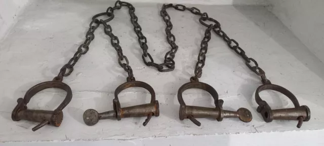 Antique Metal Iron Hand & Leg Handcuffs Style Shackles-Props With 4 Lock 60 Inch
