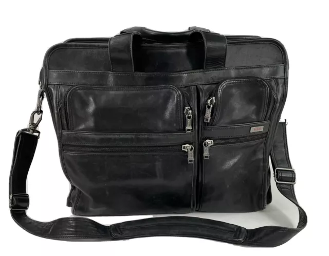 Tumi 96051D4 Alpha Black  Leather Expandable  Laptop Insert Bag Briefcase 18”