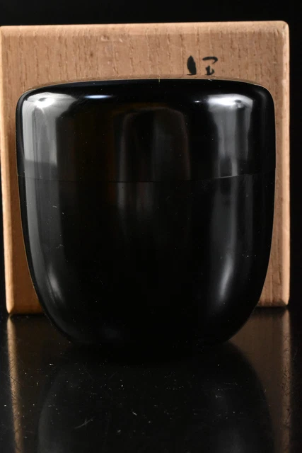 M1979: Japanese Wooden Lacquer ware Shapely TEA CADDY Natsume w/signed box