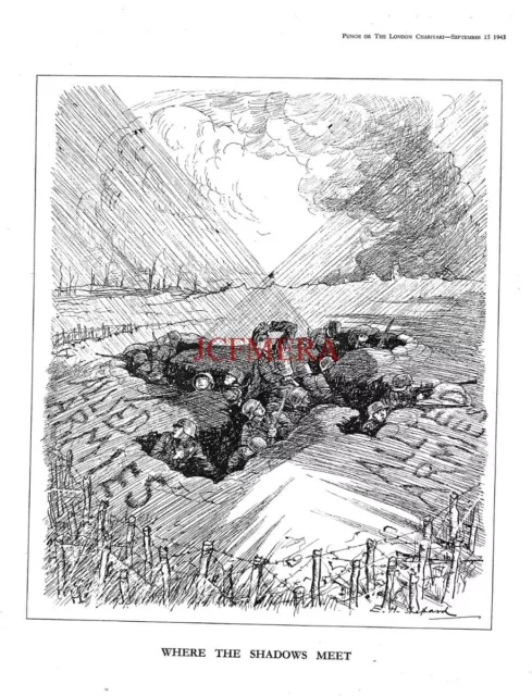 Surrounded Nazi Troops "Where the Shadows Meet" 1943 Punch Cartoon Print 700/31