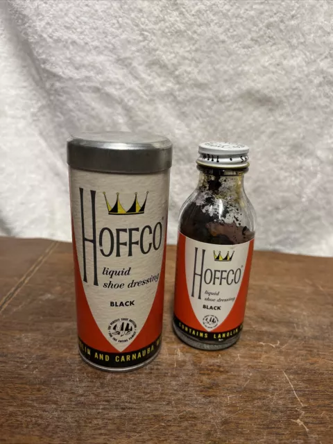 VINTAGE HOFFCO LIQUID SHOE DRESSING Black POLISH KIT HEAVY CARDBOARD TUBE