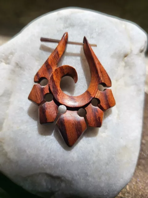Pair of Organic Hand Carved Sono Wood Stirrup Hanger Earrings 18G
