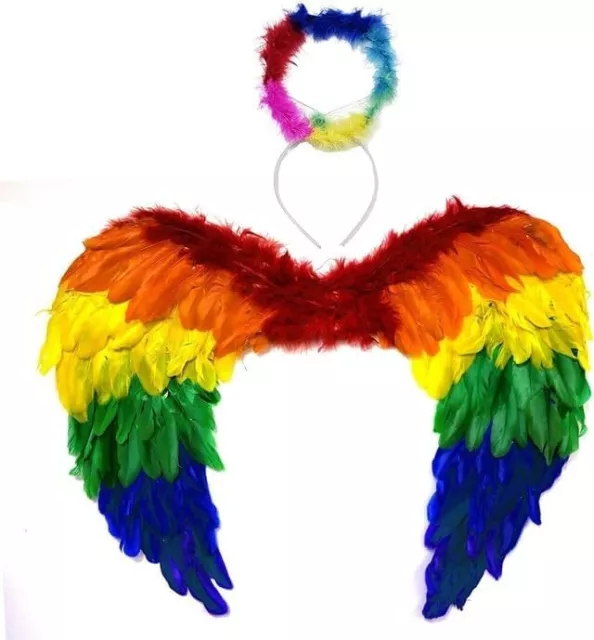 Rainbow Feather Angel Wings Halo Fancy Dress Pride Fairy Colourful Accessories