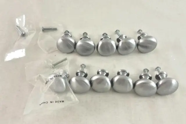 Lot of 10 Silver Toned Brushed Metal Cabinet Drawer Knobs With Screws Home