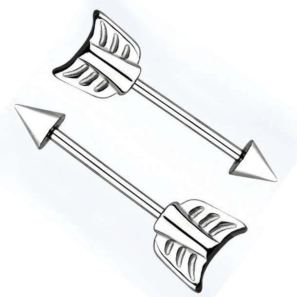 Pair Anodized Surgical Steel Nipple Barbell 14G 5mm Cone Casted Arrow End Silver