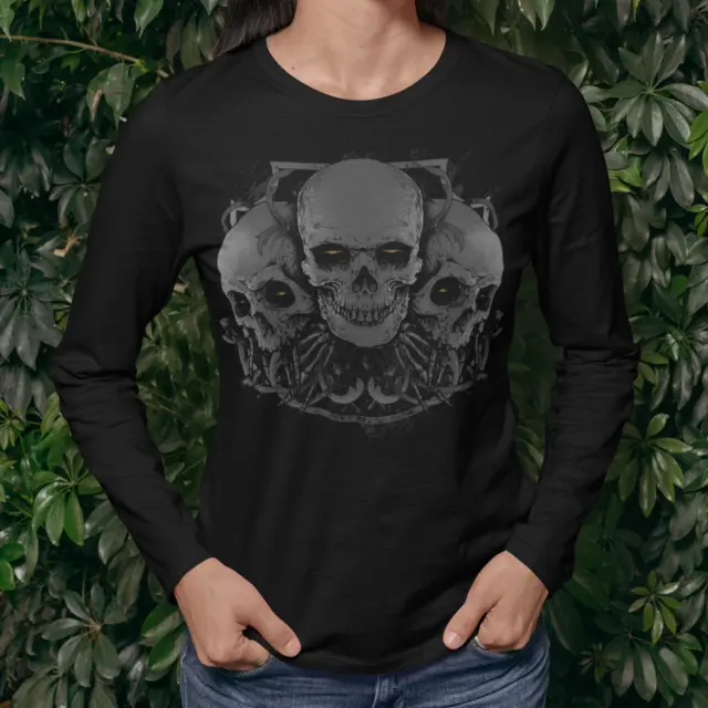 T-shirt donna Demon Skulls maniche lunghe gotica punk horror