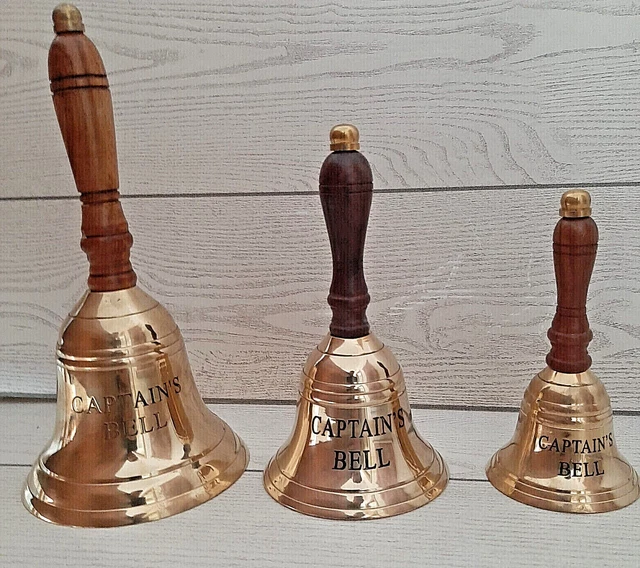 Campanello da reception in ottone brunito e legno