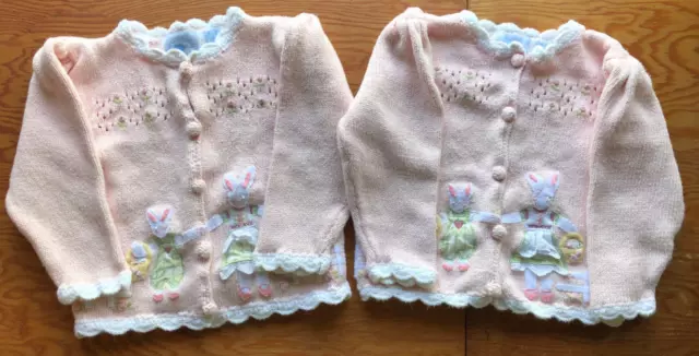 2 Heartstrings Baby Sweaters Sweater Pink Easter Bunnies 24 Months Twins