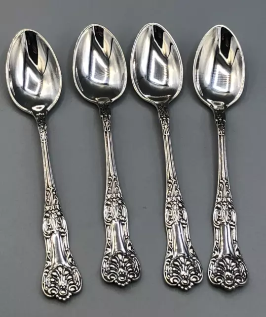 Kings pattern Sterling Silver set of 4 Demitasse Spoons 4.25",  English Hallmark