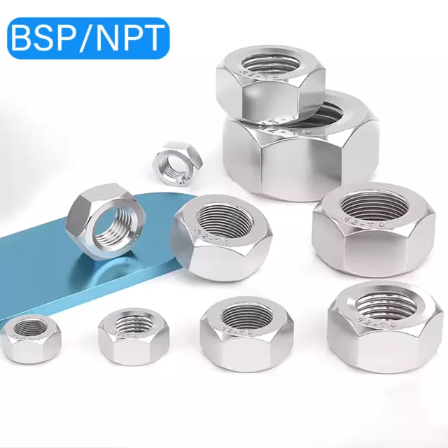 Hex Full Nuts A2 Stainless Steel BSP/NPT 4# 6# To 12# 1/4 5/16 3/8 7/16 3/16 1/2