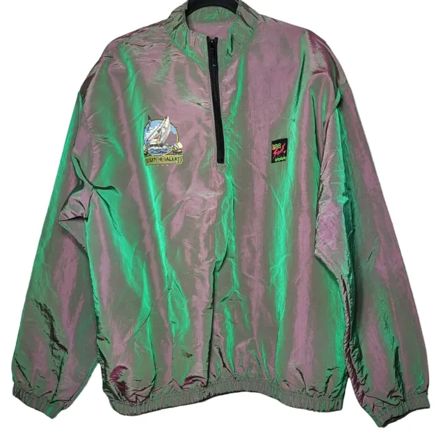 Vintage Surf Style Galveston Island, Texas Iridescent Windbreaker Pullover Retro