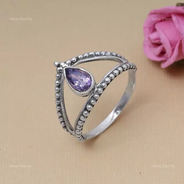 Natural Amethyst Gemstone Indian Jewelry 925 Sterling Silver Band Ring For Women