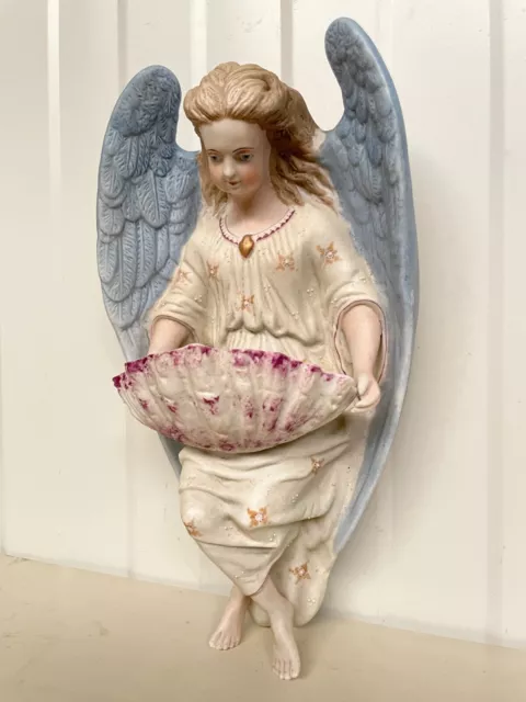 A beautiful bisque Porcelain Angel Gothic Revival holy water font 3