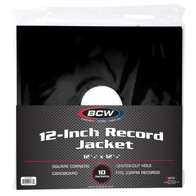 BCW 33rpm Record Paper Jacket - With Hole - Black - 10 ct pack