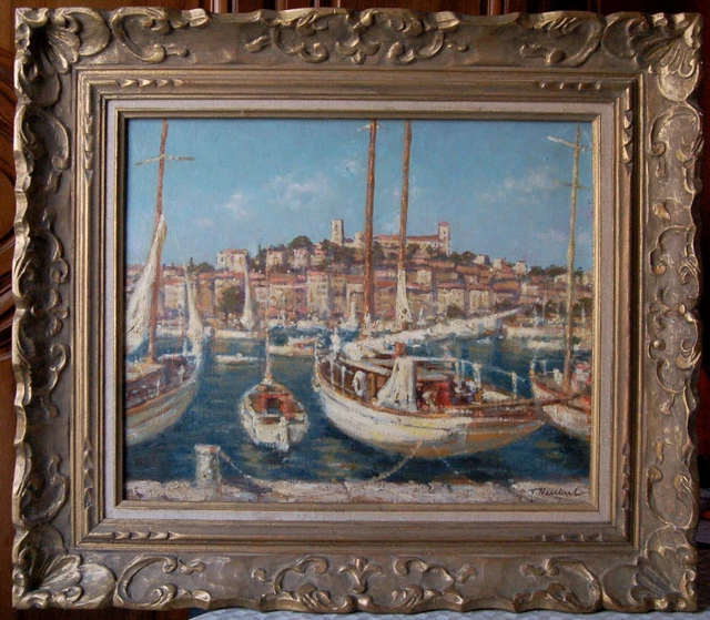 Victor NEUBERT (XX°s.) " CANNES / Côte d'AZUR / Yachts " cadre MONTPARNASSE