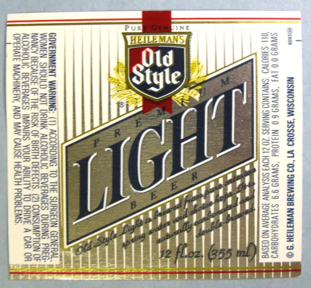 G Heileman Brewing Co. OLD STYLE PREMIUM LIGHT BEER foil label WI 12oz  #6093