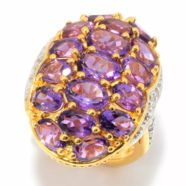 Meher's Jewelry Oval Cut Amethyst Gemstone & White Zircon Dome Ring