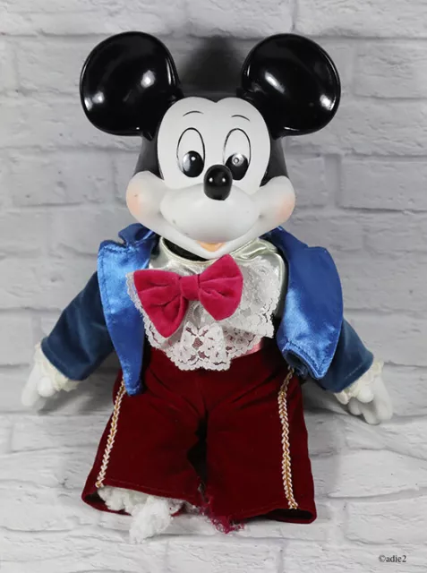 Walt Disney Wind Up Music Box MICKEY MOUSE PORCELAIN Doll, Blue Jacket Red pants