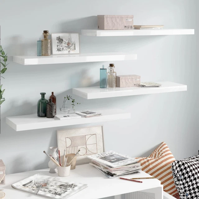 Scaffali a Parete 4 pz Bianco Lucido 80x23,5x3,8  in MDF V5L5
