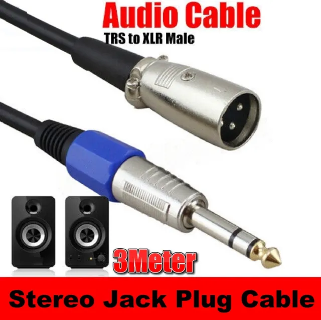 Balanced Male XLR to TRS 1/4" 6.35mm Microphone Stereo Jack Cable Lead AU