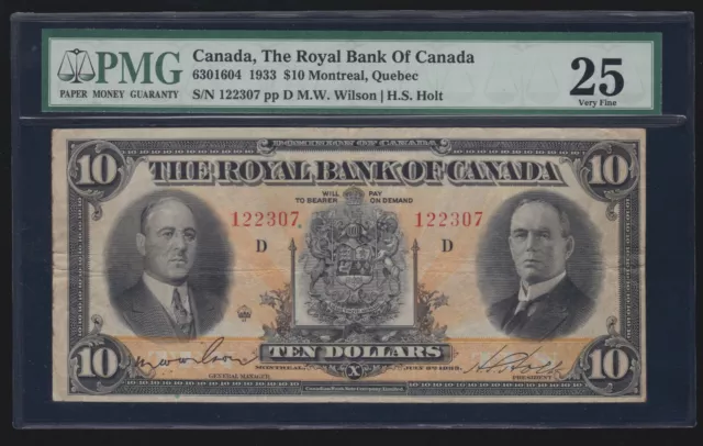 Canada 1933 $10 The Royal Bank of Canada Currency Montreal PMG 25 (307)