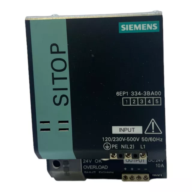 Siemens 6EP1334-3BA00 Supply Inp : 120/230-500VAC 4,4/2,4A Out: 24VDC 10A 140°