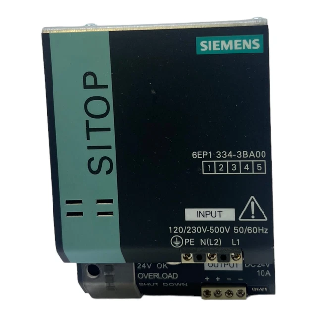 Siemens 6EP1334-3BA00 Supply Inp : 120/230-500VAC 4,4/2,4A Out: 24VDC 10A 140°
