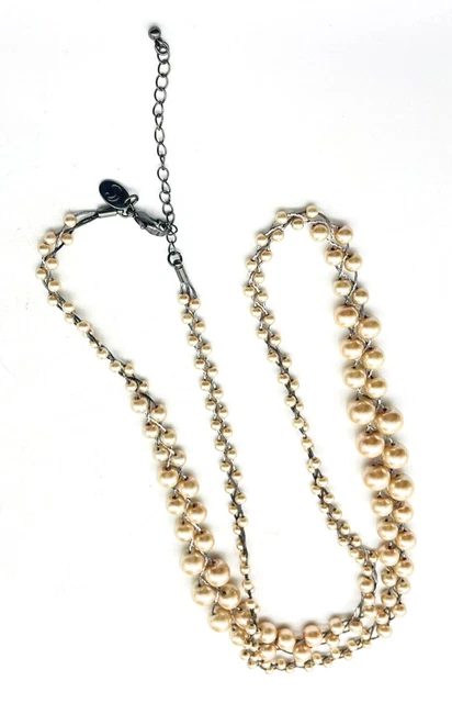 Charming Charlie Signed Pink Faux Graduated Pearl Necklace Twisted Strand