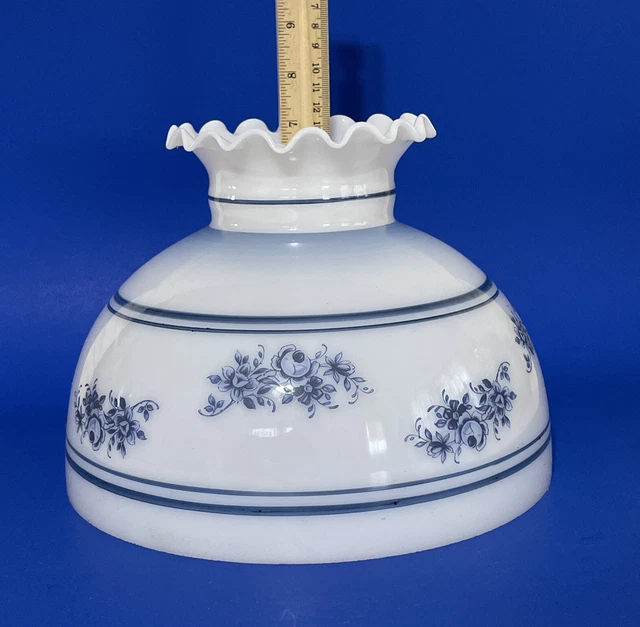 Vintage GWTW 10" Fitter Blue Tint Kerosene Oil Or Electric Glass Dome Lamp Shade 2