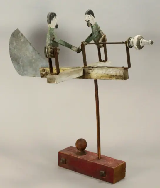 = Ea. 20th C. American Folk Art Painted Wood Whirligig Sculpture Two Bearded Men