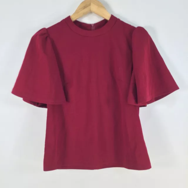 Shein womens blouse top size Xs red short sleeve high neck zip 077667