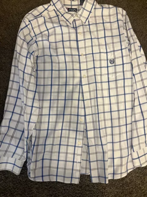 Chaps Button-Down Shirt Men's XXL 2XL Long Sleeve Blue Plaid Easy Care