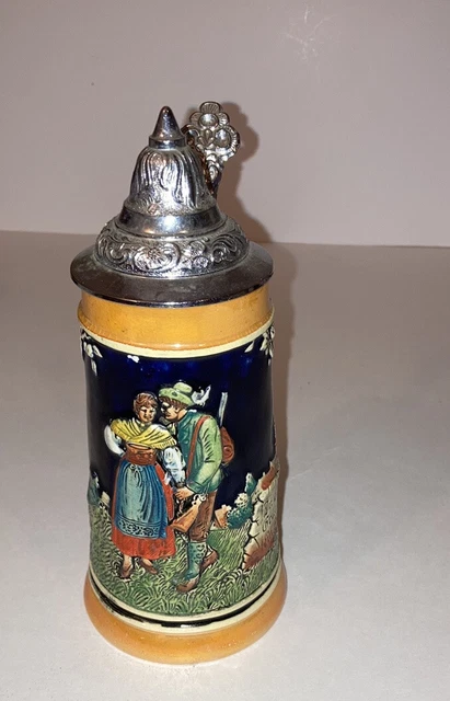 Vintage DBGM Lusterware Beer Stein Pewter Lid