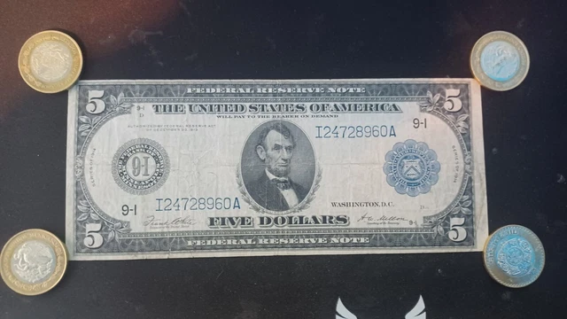 1914 $5 Federal Reserve Note Minneapolis Blue Seal No. 879A