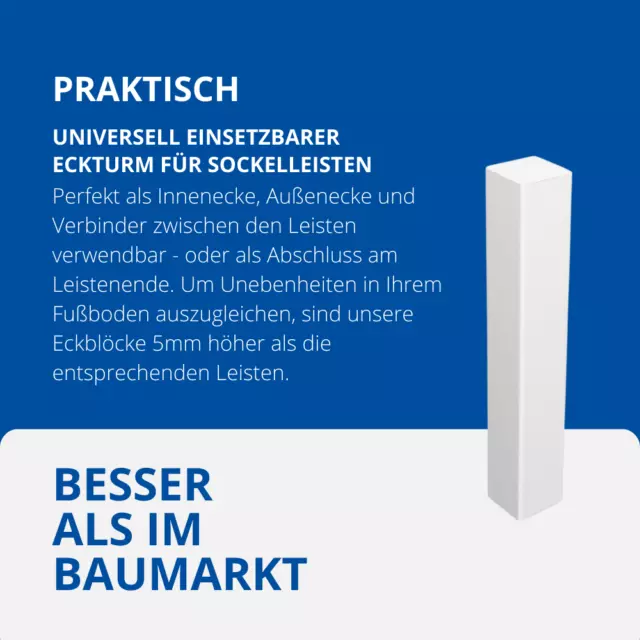 Universal Fussleisten Eckklotz Eckblock Ecke Eckturm MDF WEISS [SPARPAKET] 2