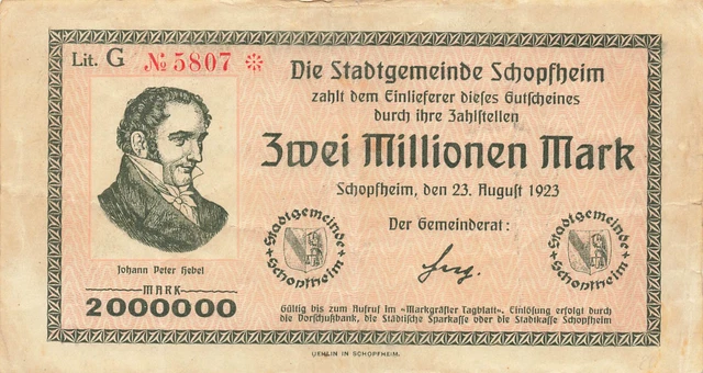 Schopfheim - Stadtgemeinde - 2 Million Mark - Lit. G