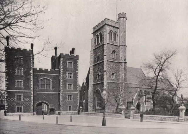 Lambeth Palace - The gateway, and St. Mary's Church. London 1896 old print