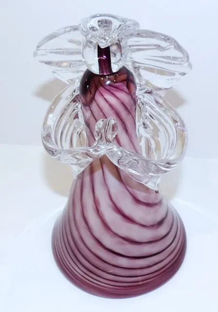 Beautiful Artist Signed Art Glass Pink Purple Swirl Clear Angel 8" Sculpture