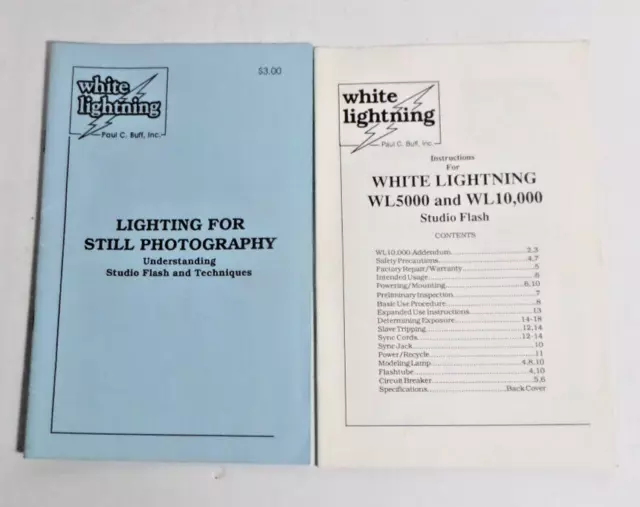 White Lightning WL5000 WL10,000 studio flash  manual booklets