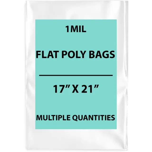 17x21 Clear Open Top Poly Bags Lay Flat Plastic Packaging 1 MIL Thick Baggies